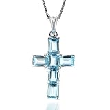 Genuine Emerald Cut Blue Topaz Silver Cross Pendant