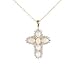 Genuine White Opal Cross with Diamond Accents and 10K Yellow Gold Pendant with Chain Necklace Gift Boxed