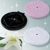 ナピュアミラー Swarovski[スワロフスキー] フラワーコンパクトミラー[鏡] Lily[リリー] 丸型◆パールホワイト