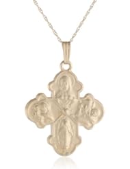 14k Hollow 4-Way Medal Pendant Necklace, 20"
