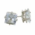 14K White Gold Aquamarine Square Stud Earrings