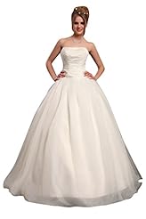 Strapless Floor Length Natural   Waistline Organza  Lace Beaded  Ball Gown  Dress