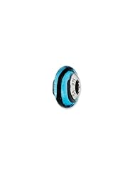 Sterling Silver Blue/Black Stripes Italian Murano Charm