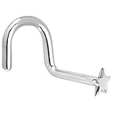 Solid 14KT White Gold Star Right Nostril Screw - 20 Gauge