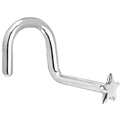 Solid 14KT White Gold Star Right Nostril Screw - 20 Gauge
