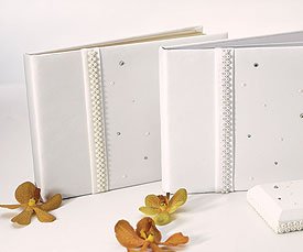 Scattered Pearls and Crystals Traditional Guest Book - Ivory