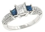 3 Sided Pave Diamond Ring with Sapphires.75cttw (cz ct