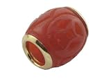 Red Jade Carved Barrel Pendant, 14k Gold