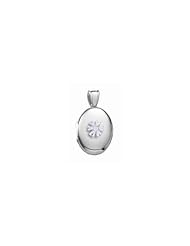 14K White Gold Premium Cremation and Hair Locket w/ Diamond Center 1/2 inch x 1 inch in Solid 14K White Gold