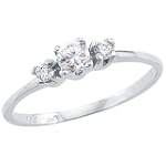 Solid 14k White Gold Three Stone Ladies CZ Cubic Zirconia Engagement Ring Round Cut 0.25 ct