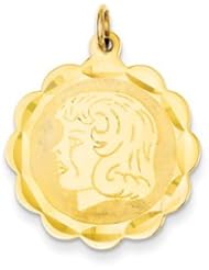 Genuine IceCarats Designer Jewelry Gift 14K Girl Head On .018 Gauge Engravable Scalloped Disc Charm