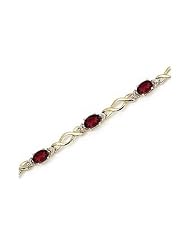 14K Yellow Gold Oval Garnet and Diamond Bracelet by Jewelry Mountain