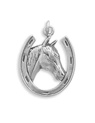 CleverSilvers Horse In Horseshoe Charm
