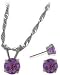 14K White Gold Genuine 0.90tcw. Amethyst Solitaire Pendant and Earrings Set