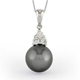 1/4 Carat Diamond 11mm Black Tahitian Pearl Pendant in White Gold
