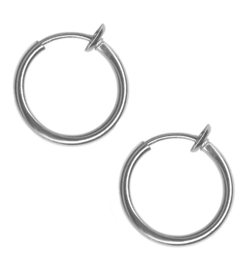 Pair of Medium Size 3/8 in. Non-Pierced Silver Plated Hoops-Clip On Hoop Earrings-Fake Nose Ring-Fake Lip Ring