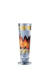 Shot Glass, Flaming Dancers, Designer Color Enamel Shot Glass w/ Matching Coaster in Gift Box