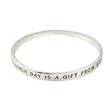 Bracelet - B258 - Bangle Style - Inscribed with "Each Day is a Gift from God" ~ Silver Tone Metal