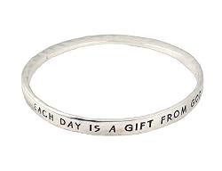 Bracelet - B258 - Bangle Style - Inscribed with "Each Day is a Gift from God" ~ Silver Tone Metal