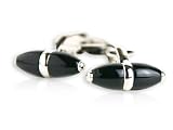 Modern Silver Tipped Black Enamel Cone Cufflinks with Presentation Box