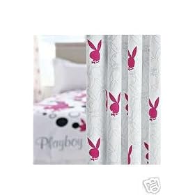 Playboy Trailing Bunnies White Curtains Pair 66 x 54 100% OFFICIAL