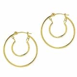 14K Gold Etched Design Hoop Within A Hoop Earrings