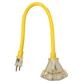 Yellow Jacket 2882 12/3 15-Amp SJTW Contractor 2-Foot Extension Cord with Lighted Power Block