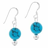 Sterling Silver 6mm Reconstituted Turquoise Stone Bead Beaded Dangle Hook Earrings