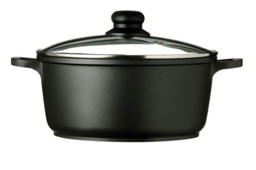 Premier Housewares Tenzo 24 cm Teflon Coated Black Aluminium Casserole Pot with Handles and Glass Lid