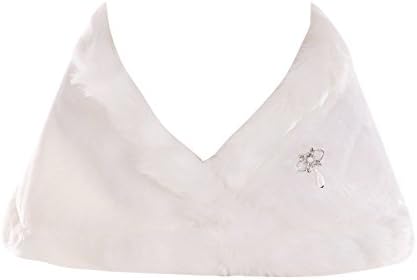 Melantha Bridal Faux Fur Stole Wrap Shawl with Flower Brooch Lvory