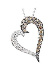 14 Karat White Gold Chocolate Brown & White Diamond Heart Necklace