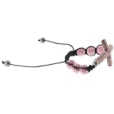 Pink Bling Cross Macrame Bracelet in 11mm Rhinestone Beads - Adjustable Length - 6-10