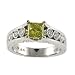 Jewelry : 0.71ct.tw square cut yellow diamond & 0.33ct.tw diamond in 18k white gold ring