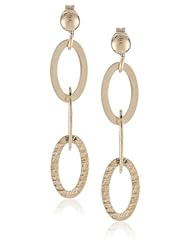 14k Italian Yellow Gold Polished and Textured Triple Oval Dangle Earrings