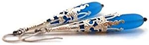 Blue and Silver Filigree Long Drop Earrings