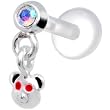 Silver 925 Aurora CZ Dangling Teddy Bear Tragus Earring