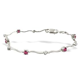 14K White Gold Genuine Round Pink Tourmaline and Diamond Bracelet by Pink-Tourmaline Bracelets