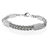 14K White Gold Italian Square Link Bracelet Enhanced with Pave Set Diamonds