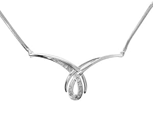Collier - Femme - Or blanc (9 carats) 3.5 Gr - Diamant 0.004 Cts