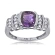 Amethyst & Diamond Ring in White Gold Milgrain Accents Size 7
