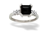14K White Gold Genuine Square Black Onyx and Diamond Art Deco Ring