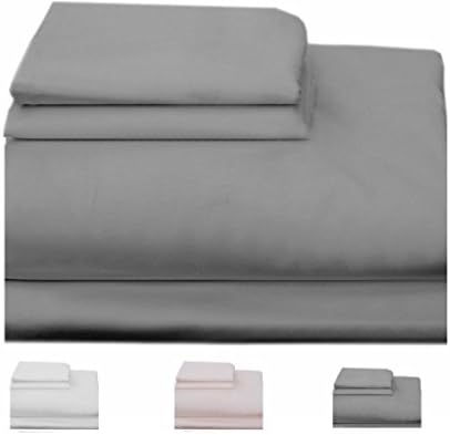Homefair Linen Bedsheet 400 Thread Count 100% Egyptian Cotton Twin Sheet Set, 3 Piece Bedding Set, Elastic 16 inch Deep Pocket, Edge Hemstitch, Grey