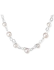 Sterling Silver 16 + 2 Inch (adjustable) 2 Strand White Glass Pearl Necklace