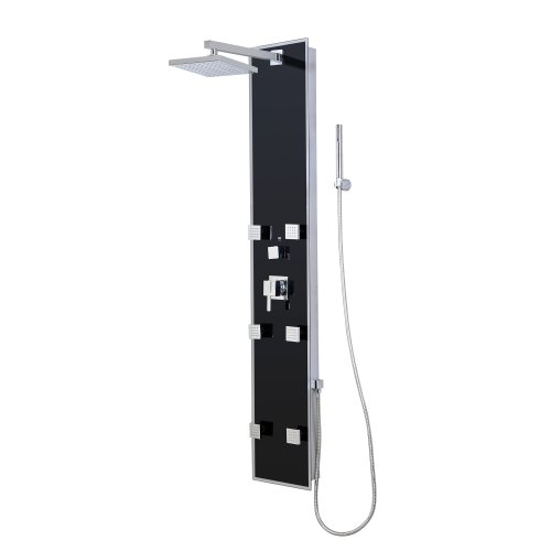 Decor Star 001-GS Aluminum Safety Tempered Glass Rainfall Shower Panel Rain Massage System Faucet with 6 Jets & Hand Shower