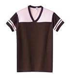 District Threads - Ladies Fine Knit Colorblock V-Neck Tee Chocolate Brown/Pink-XXL
