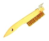 Classic Shoe-Horn Style Brass Wire Brush with Steel Scraper - Natural Hardwood Handle