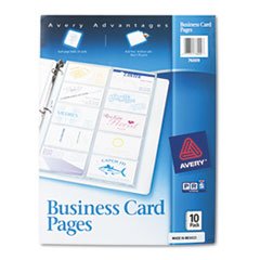 Business Card Binder Pages, 20 2 x 3 1/2 Cards/Page, 10 Pages/Pack