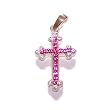 Silver Cross with White and Pink Swarovski stones ( 2 mm .9 inch )