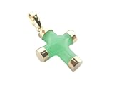 Green Jade Small Centered Cross Pendant, 14k Gold