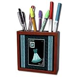 Jaclinart Dress Rose Flowers Floral Damask Ribbons - Teal green dress and rose surrounded by damask ribbons and frame - Tile Pen Holders-5 inch tile pen holder